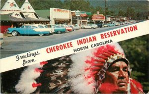 North Carolina autos Cherokee Indian Reservation autos Postcard Cline 22-9512