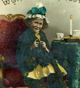 1880s-90s The Worcester organ Co. Adorable Child Knitting #5H