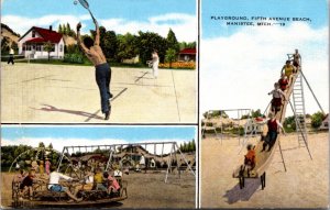 Linen Postcard Playground at Fifth Avenue Beach in Manistee, Michigan