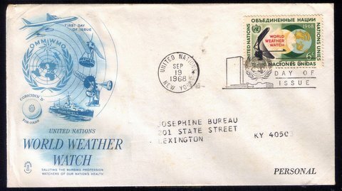 1968 United Nations Sc #188 FDC World Weather Watch Great Condition.