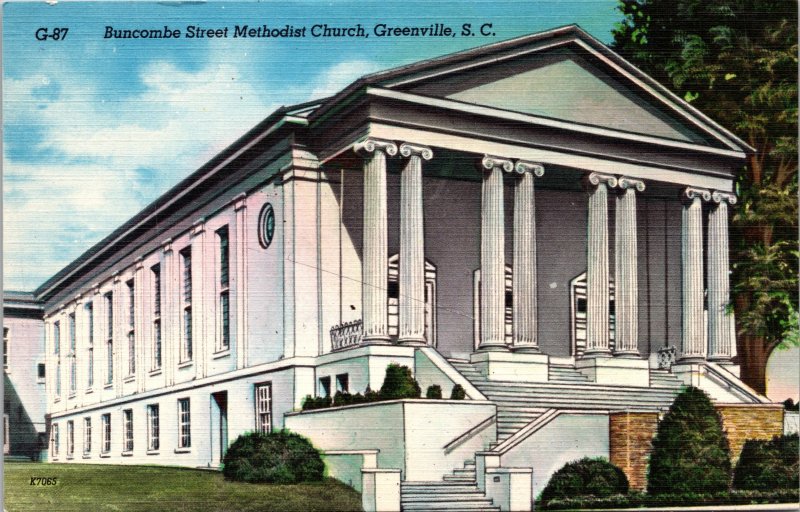 Greenville SC Buncombe Street Methodist Church Postcard unused 1930s/40s