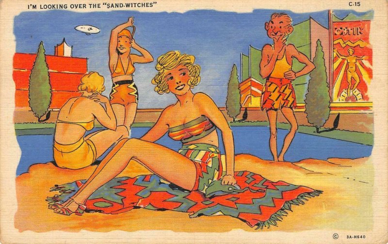 Sand-Witches RAY WALTERS Comic Bathing Beauties C-15 Beach Vintage Postcard