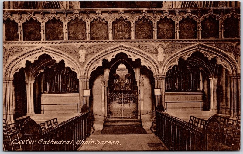 Exeter Cathedral Choir Screen Medieval Building England Postcard