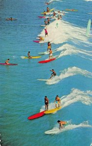 WAUKIKI HAWAII~WIND & WAVES ARE JUST RIGHT FOR FAVORITE SPORT-SURFING POSTCARD