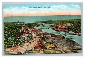 Vintage 1940 Postcard Aerial View of Lake Michigan & Green Bay Wisconsin