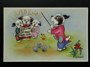 Artist Drawn Cute Little DRESSED DOGS on CHOIR by Mary Daester c1920s Postcard