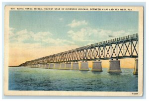 1940 Bahia Honda Bridge, Between Miami and Key West Florida FL Cancel Postcard 