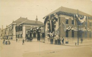 4th of July Large building Patriotic Flags bunting 1906 Oregon Postcard 20-5206