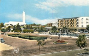 Morocco Kenitra Mamora Hotel and church semi-modern topographical postcard