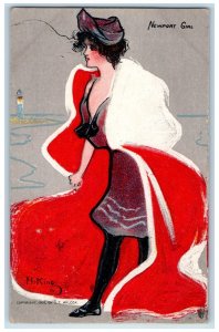 c1910's Pretty Newport Girl Hikine Wilcox Art Fantasy Posted Antique Postcard 