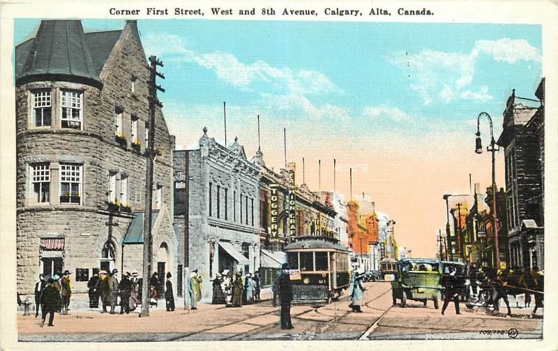 Vintage Postcard Street Scen Trollies Calgary Alberta, Canada