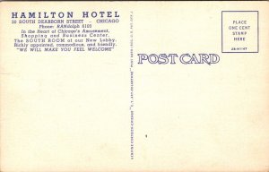 Linen Postcard Interior of Hamilton Hotel in Chicago, Illinois 