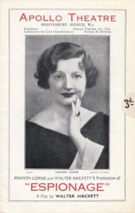 Espionage Marion Lorne Walter Hackett Spy Drama Apollo Theatre Programme