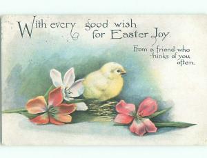 Pre-Linen easter CHICK WITH PINK FLOWERS k2943