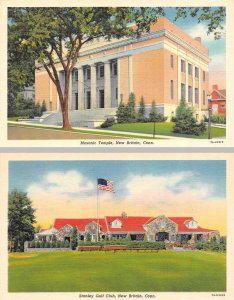 2~Postcards  New Britain, CT Connecticut  MASONIC TEMPLE & STANLEY GOLF CLUB