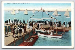Inlet View Atlantic City New Jersey Million Dollar Pier Boating Crowd Postcard