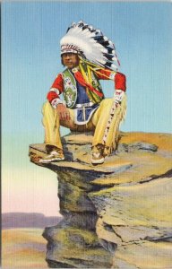 Young Indian Scout Native American Unused Linen Postcard F84