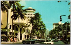 Waikiki View And Delightful Kalakaua Avenue Honolulu Hawaii Street Postcard