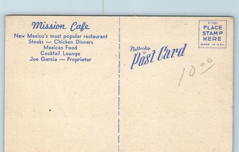 Postcard NM Deming Mission Cafe Mexican Restaurant Dancing c1950s Linen S10