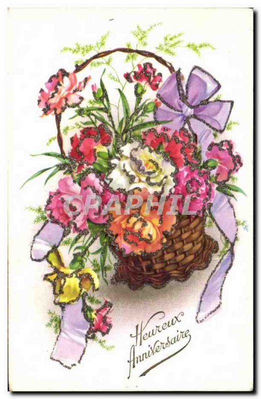 Old Postcard Fantasy Flowers Happy Birthday