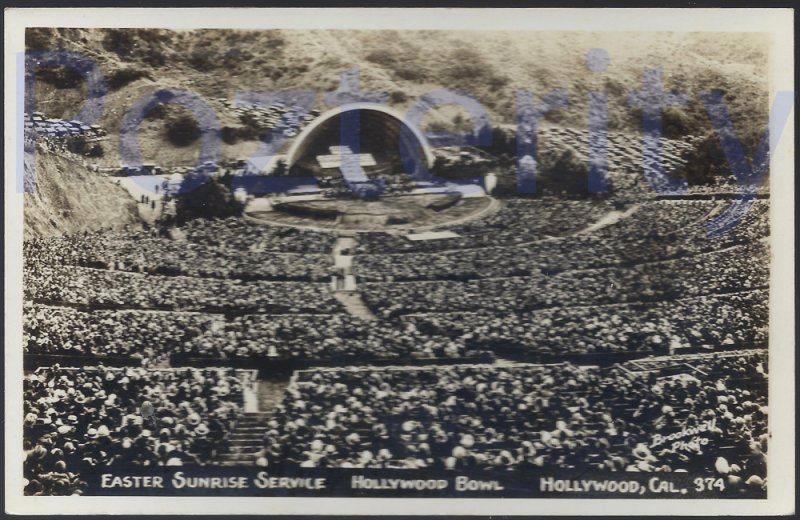 EASTER SUNRISE SERVICE HOLLYWOOD BOWL RPPC #374  HOLKLYWOOD CALIFORNIA