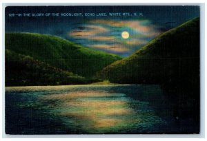 1940 In The Glory of the Moonlight Echo Lake White Mountains NH Postcard