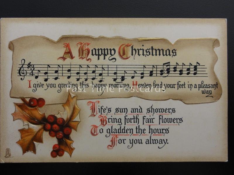 A HAPPY CHRISTMAS I GIVE YOU GREETINGS Embossed c1909 Postcard Raphael Tuck 1821