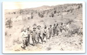 RPPC CREW of MEN WORKING on Road or TRAIL c1920s Western State?  Postcard