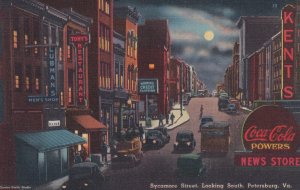 PETERSBURG, Virginia, PU-1954; Sycamore Street Looking South, Night Scene