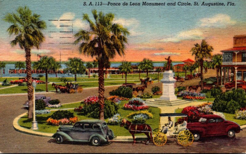 Florida St Augustine Ponce de Leon Monument and Circle 1957 Curteich