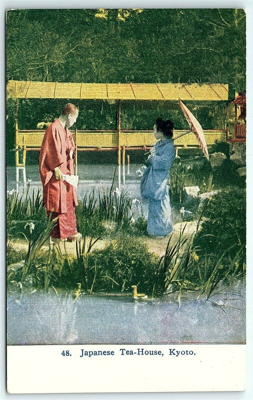 VTG Postcard Japanese Tea House Japan Monk Kyoto Emperors Nature View A4