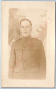 WWI 1910s US Army Soldier RPPC Real Photo Portrait American Military Man Vtg A74 