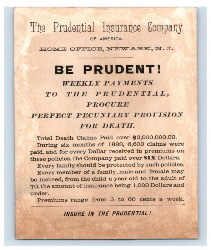 1880s Prudential Insurance Co. Lovely Young Woman In Veil F177