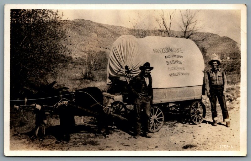 Postcard RPPC c1940s Arizona Duke & Bashful Covered Wagon Troupe Signed