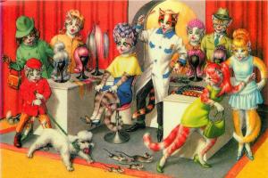 Mainzer Cat Beauty Parlor Repro Postcard
