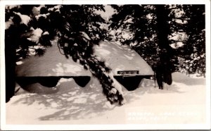 Real Photo Postcard Crystal Lake Store Covered in Snow in Azusa, California