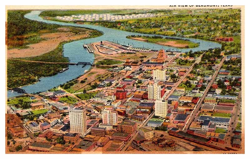 Postcard AERIAL VIEW SCENE Beaumont Texas TX AU9684
