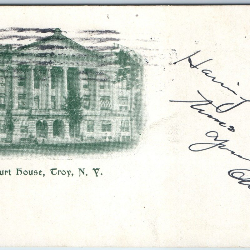 c1900s UDB Troy, N.Y. Court House City Hall Courthouse Litho Photo Postcard A198