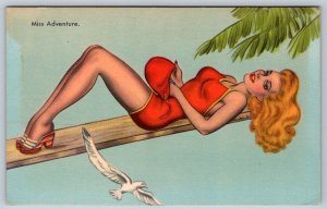 “Miss Adventure”, Risque Girl Bathing Beauty, Vintage SDC Pinup Postcard #2