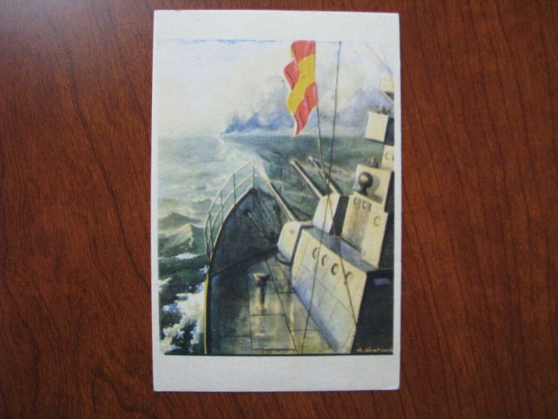 Spain Spanish Civil War Postcard Battleship Gibraltar Cesar Hombrados Onativia