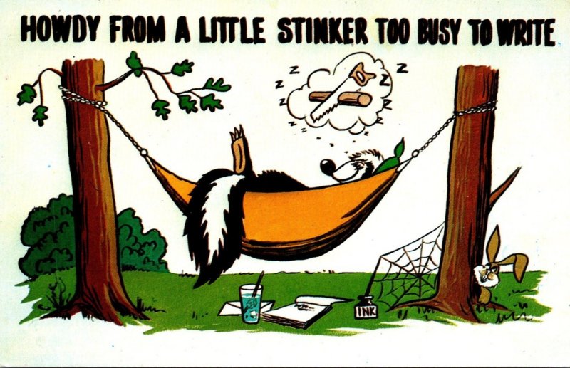 Humour Skunk Sleeping In Hammock Howdy From A Little Stinker Too Busy To Write