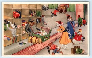 DRESSED CATS & DOGS ~ Anthropomorphic Kittens BAGGAGE CLAIM  Postcard