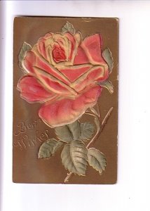 Best Wishes, Silk Rose Flower Applique on Gold, Embossed and Layered