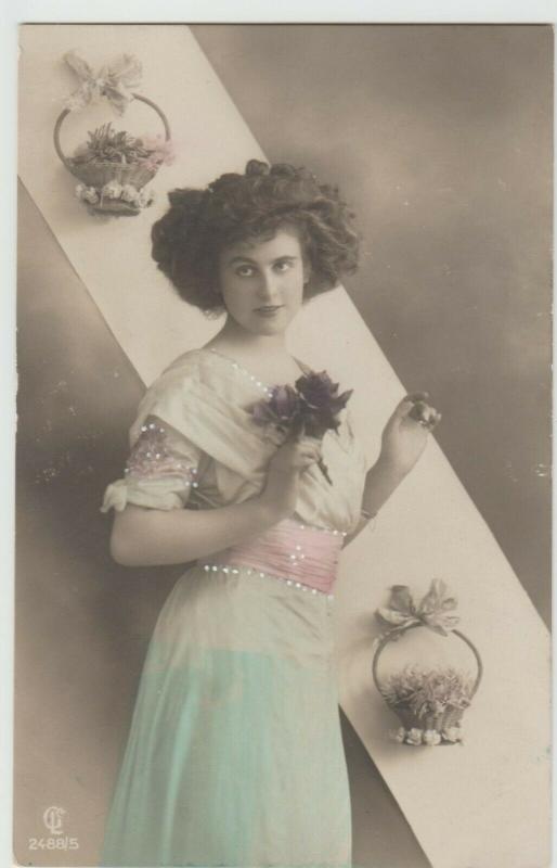 Eerbeek, Netherlands PRETTY WOMAN FLOWERS RPPC Postcard 1910