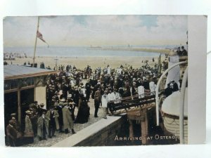 Passengers Disembarking Ship at Ostend Belgium Vintage Antique Postcard c1910