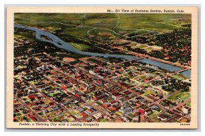 Aerial View of Business Section Pueblo Colorado CO UNP Linen Postcard E19