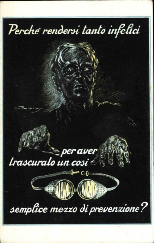 Italy - Poster Art Safety in Work Place Goggles Glasses Eyes c1915 Postcard