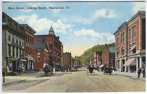 Montpelier VT Main Street View Horse & Wagons Store Fronts Postcard