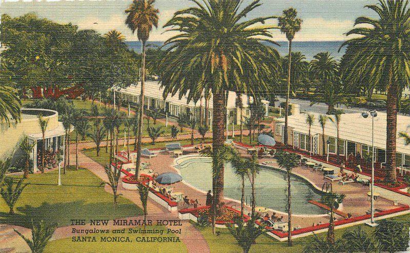 Miramar Hotel Swimming Pool Santa Monica California 1940s Postcard Linen 13332