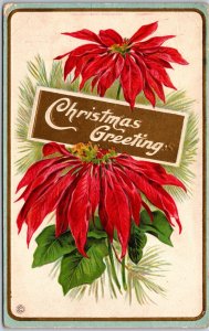 1920's Christmas Poinsettia Greetings and Wishes Posted Postcard
